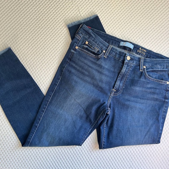 7 For All Mankind B(air) High Waist Ankle Skinny Jeans 32 14 Raw Hem Duchess - Picture 7 of 7